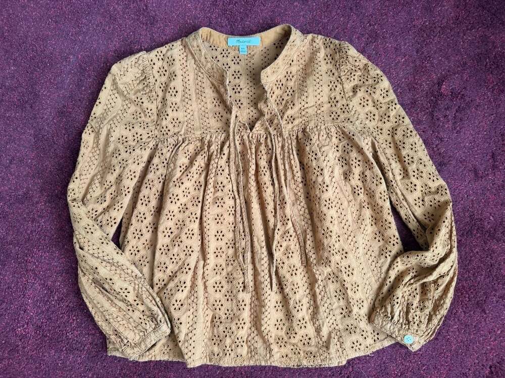 Madewell Eyelet Double-Tie Peasant Blouse Mustard Yellow XXS